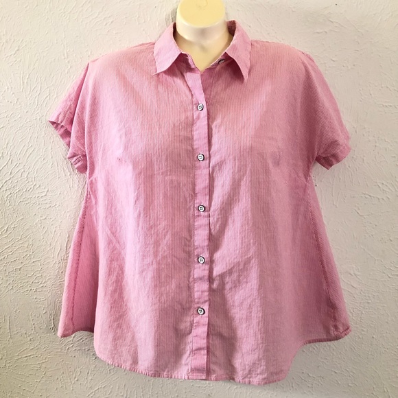 CAbi Tops - Cabi 5789 Pip Pink White Pinstripe Stripe Button Up Cotton Short Sleeve Shirt XS